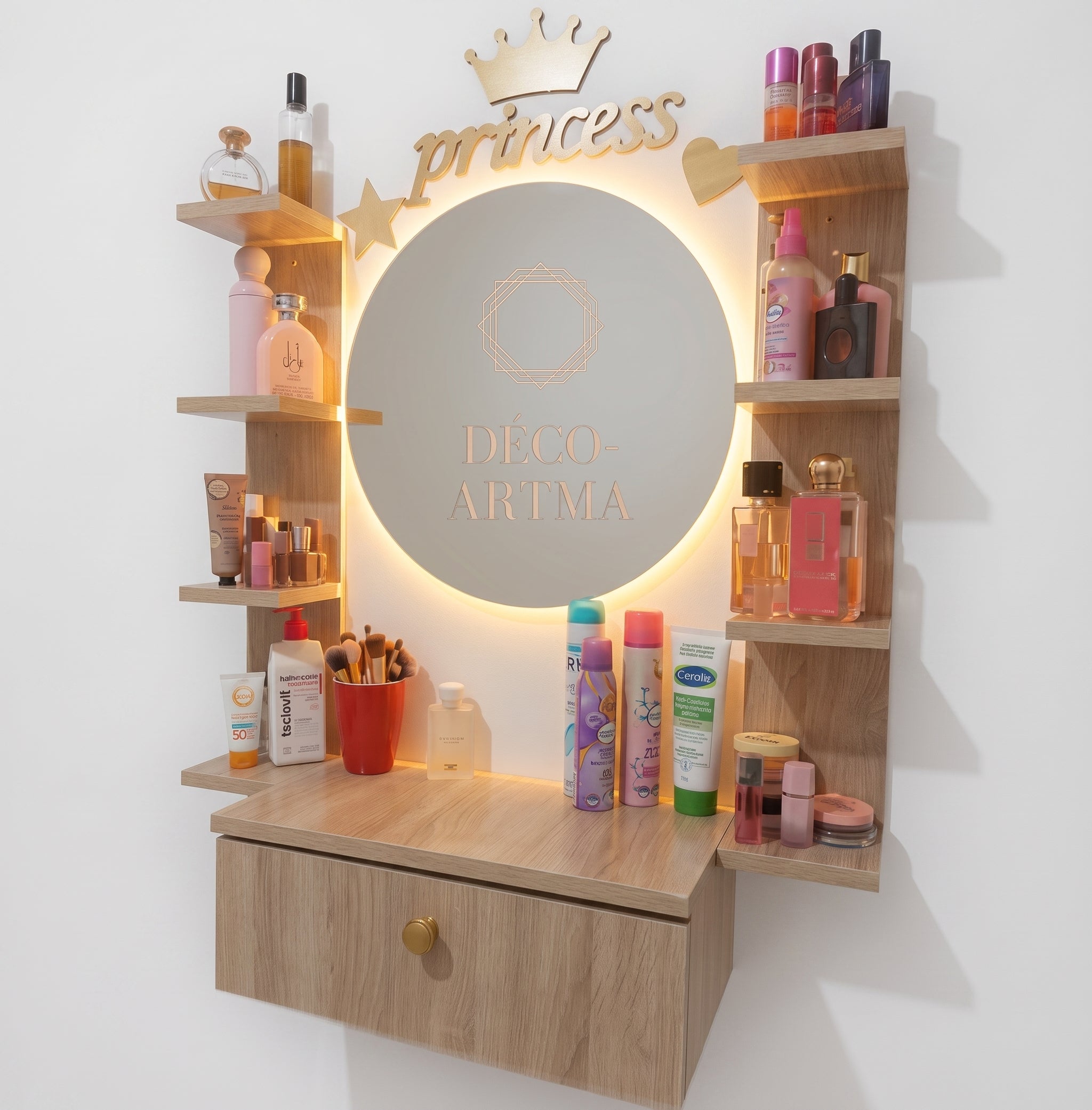 طاولة مكياج عصرية مع مرآة LED وإضاءة فاخرة